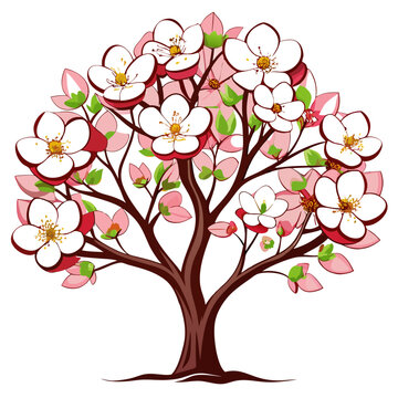 blooming tree white flowers brown trunk clip art preview