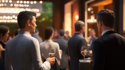 A corporate event with people networking and mingling. AI generated