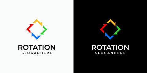 Arrow rotation vector logo design in a rectangular shape with a modern, simple, clean and abstract style. Icon for business, technology, shipping and personal branding.