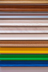 Colorful wood material blinds palette swatches texture background