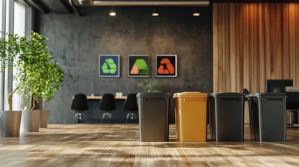 Waste separation and recycling in business office, a midsection.