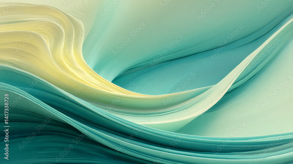Aufkleber abstract image of flowing, layered teal and pale yellow shapes creating a dynamic, swirling effect, 