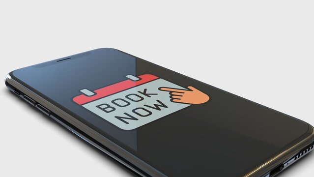 smartphone displaying a booking app interface, ideal for travel, accommodations, events, or services. Perfect for showcasing online reservations, appointment scheduling