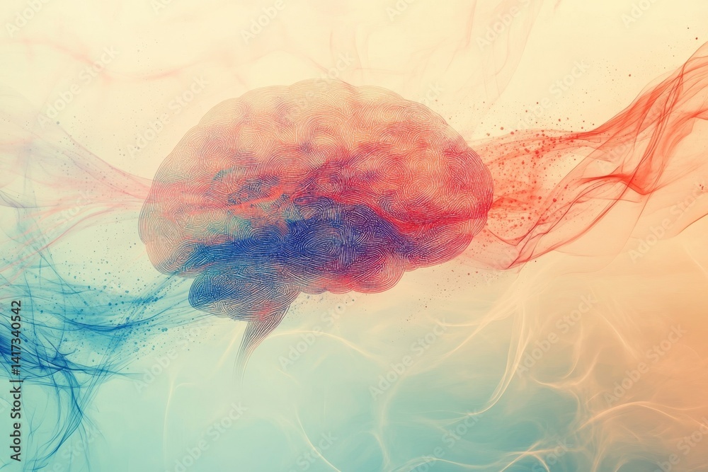 Poster abstract representation of a brain with colorful patterns floating in space