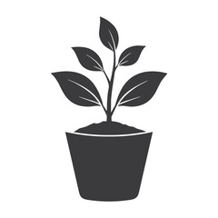Minimalist Potted Plant Silhouette – Black & White Geometric Botanical Vector with Stylized Leaves