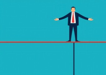 Obraz premium Businessman Balancing on Tightrope Representing Risk and Uncertainty
