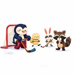 Fototapeta premium cartoon illustration of a animal hockey team