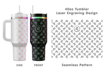 Leo zodiac sign laser engraving design for 40oz tumbler. Seamless from edge to edge. Full tumbler wrap. Vector illustration.