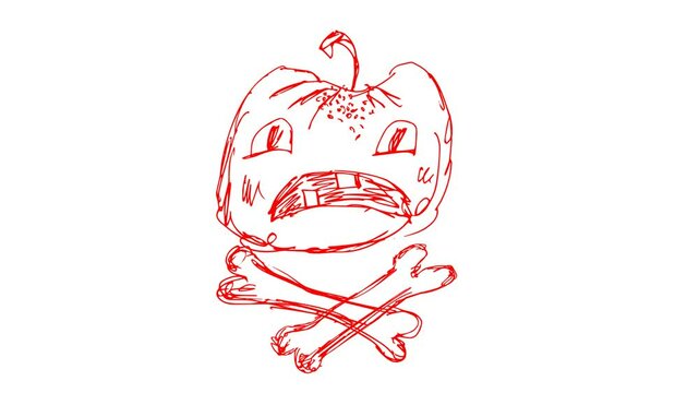 Halloween smiling and angry pumpkin with bones grunge pattern on alpha background.