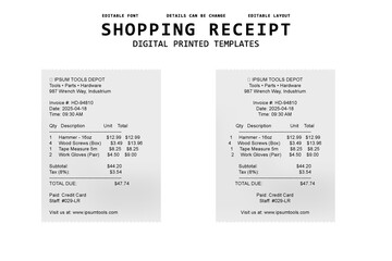 shopping reciept digital printed templates design