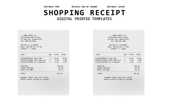 shopping reciept digital printed templates design