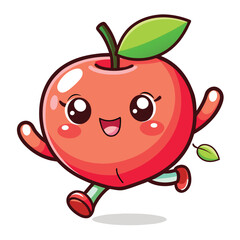 Cute running apple character with happy expression
