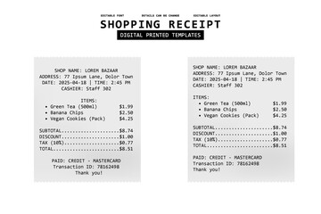 shopping reciept digital printed templates design