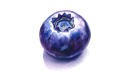 Detailed watercolor depiction of a single blueberry