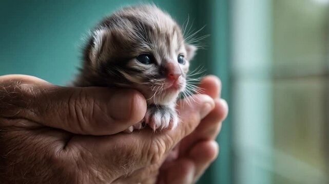 Veterinarian Holding a Two-Week-Old Kitten