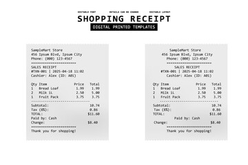 shopping reciept digital printed templates design