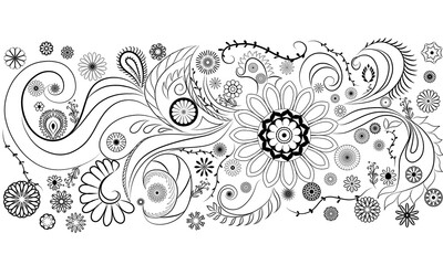 Abstract floral design features a seamless vector pattern with vintage flower ornaments and decorative leaf swirls, an artistic illustration for wallpaper or card design