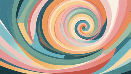 The image features a vibrant, colorful spiral design. The swirling pattern creates a dynamic and eye-catching visual effect, with various shades of blue, pink, orange, and yellow blending seamlessly t