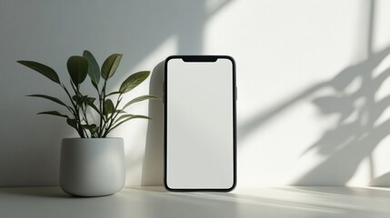 Minimalist Smartphone Mockup with Plant and Sunlight Shadows
