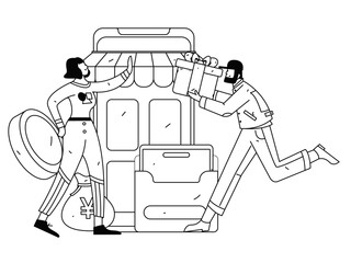 Holiday shopping people doing e-commerce online shopping flat vector concept operation hand drawn illustration
