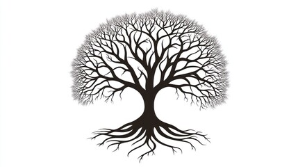 Silhouetted tree with extensive roots