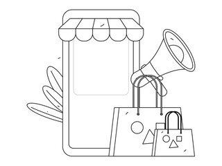 Holiday shopping people doing e-commerce online shopping flat vector concept operation hand drawn illustration
