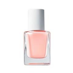 A light peach-toned nail polish in a square, clear glass bottle with a white cap.