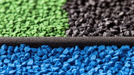 Close-up view of colored playground surfacing materials.
