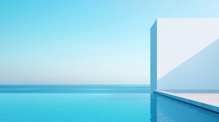Obraz premium Serene Minimalist Architecture with Blue Water and Clear Sky