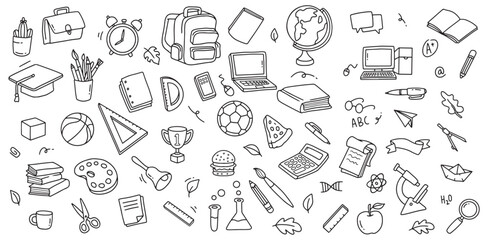 Back to school doodle elements. Vector illustration in line. Used for banner, poster, background, etc
