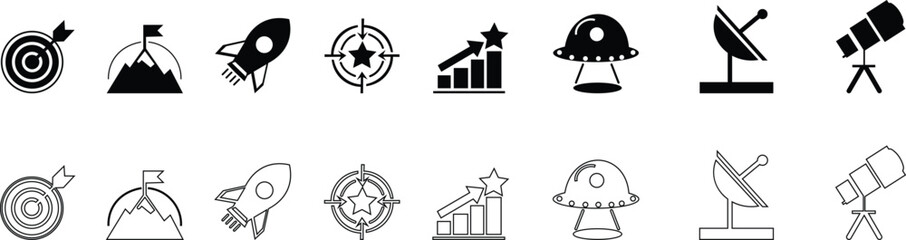 mission vision icon set, value company purpose, strategic target, thin line symbol Modern design. Abstract. Purpose business concept. contain target icon achieve somethin g transparent background © Awais