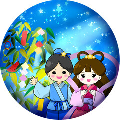 手描きのかわいい七夕祭りのアイコンイラスト