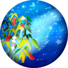 手描きの七夕笹飾りのアイコンイラスト