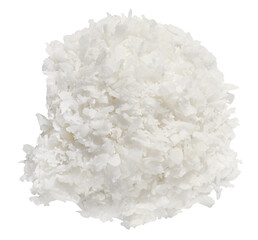 Pile coconut flakes isolated on a transparent background. Top view. Completely in focus. Full depth of field. PNG.