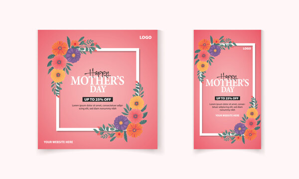 Mother's Day discount, promotional, marketing, social media post, story template design with flower