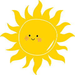 Hand drawn cute smiling icon sun smile summer suns emoji. Flat vector illustration.