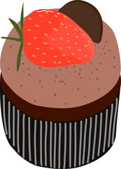 Chocolate and strawberry cupcake hand drawn illustration