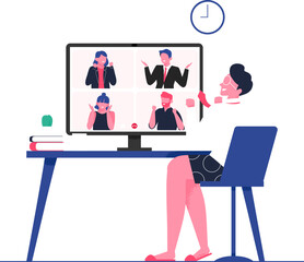 Business people celebrating Video conference call group meeting Team success Remote work from Home