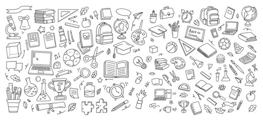 Back to school doodle elements. Vector illustration in line. Used for banner, poster, background, etc