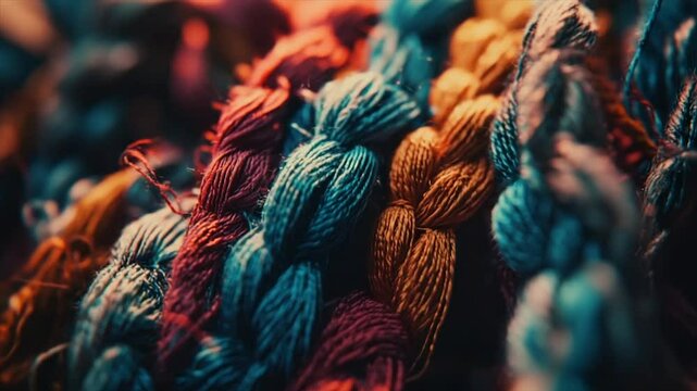 Close-up of vibrant, textured threads in assorted colors