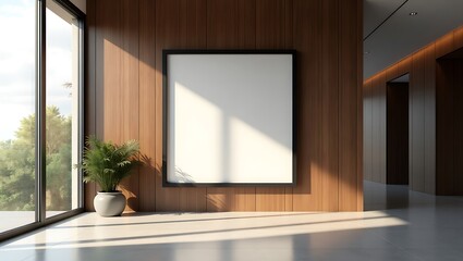 Modern hallway interior design with large windows and warm tones