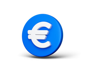3D Blue icon with white Euro symbol, representing European currency. 3d illustration