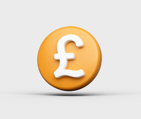 3D Orange coin with white Pound symbol, representing British currency and finance. 3d illustration