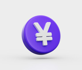 Fototapeta premium 3D Purple coin with a white Yen symbol, representing Japanese currency and finance. 3d illustration
