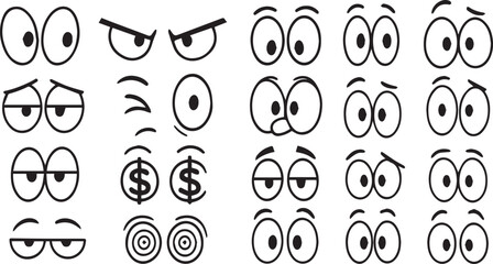 20 Cartoon Eyes Expressions Bold Line Vector Set editable colors