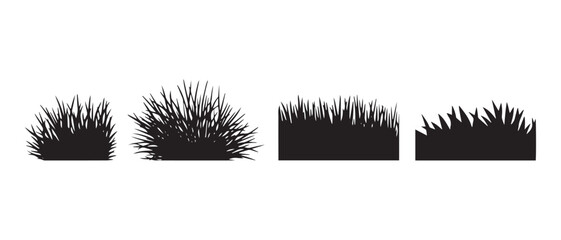 Silhouette of black grass border landscape vector illustration set isolated on white background.