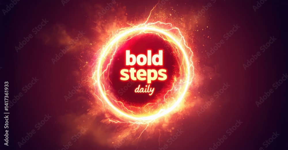 Aufkleber bright red circle contains text bold steps daily. energy radiates outward, creating dynamic visual i