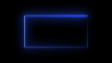 glowing neon blue color square rectangle frame icon  ,Trendy glowing light circle rotate isolated with a black background.