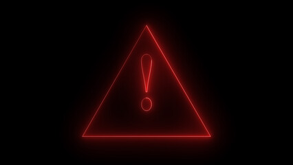 neon glowing red color danger warning icon. danger road warning signs ,exclamation mark icon or danger warning signs symbol isolated with a black background.