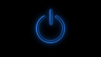 neon glowing blue color power button  icon or turn on turn off switch button circle isolated on a black background.